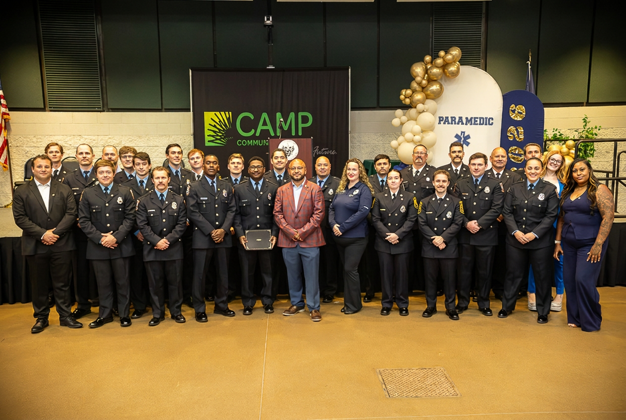 Paul D. Camp Community College Paramedic program graduates in dress uniform at the 2026 pinning ceremony